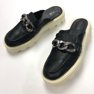 Black and Cream Mules with Chain Detail